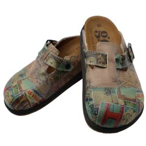 Goby Vegas Print Vegan Leather Clogs Mules 8.5 Multicolor Women 39 Boho Eclectic